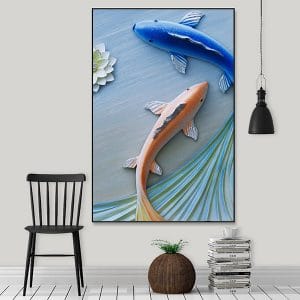 Tranh 3D nghệ thuật đôi cá chép CV01A554