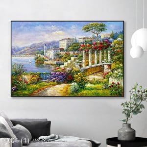 Tranh sơn dầu phong cảnh bờ biển hy lạp thơ mộng SD0001