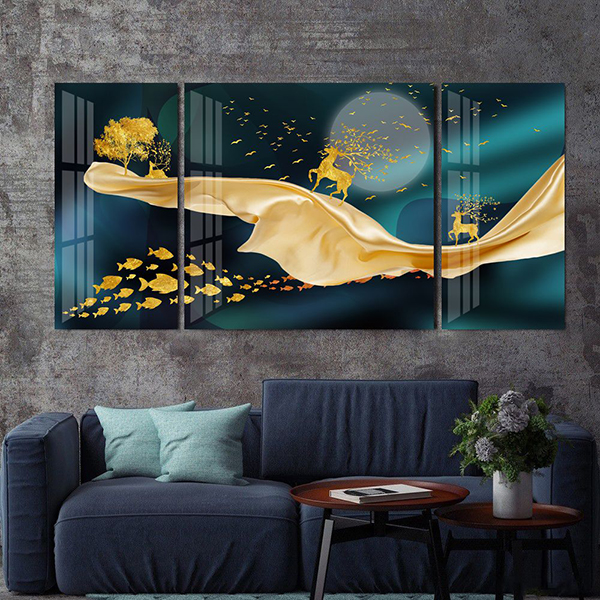 Bức tranh cùng tông màu nội thất tạo sự kết nối không gian trong phòng khách nhỏ