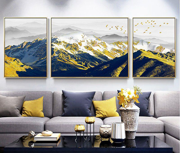 Bộ 3 tranh trừu tượng núi rừng vàng tuyết trắng mã số 010