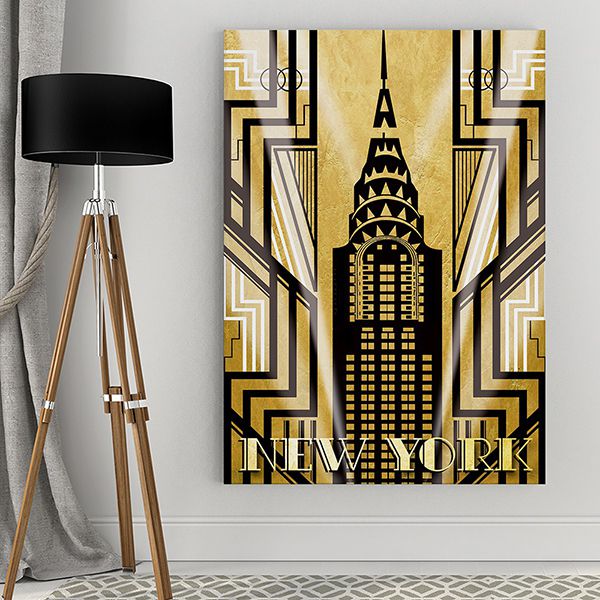 Bức tranh thành phố new york vàng - tranh treo phòng ngủ mệnh kim mã số 15