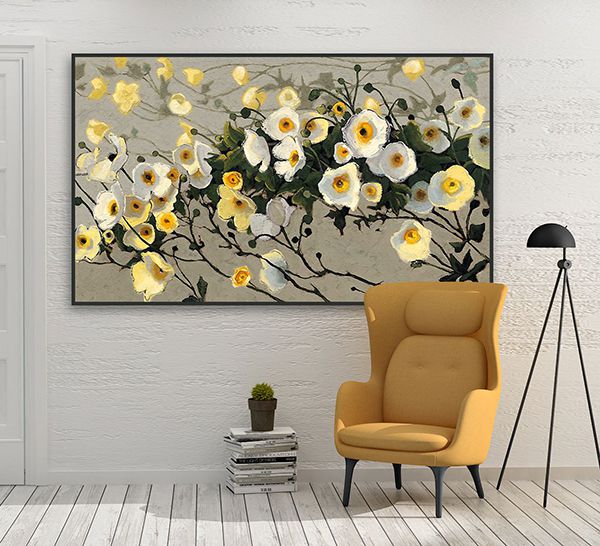 Bức tranh hoa poppy vàng vẽ - tranh treo phòng ngủ mệnh kim mã số 02