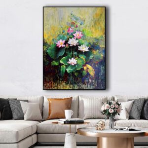 Tranh đơn hoa sen sơn dầu PTR0129