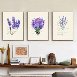 Tranh trang trí nhà đẹp bộ 3 tranh hoa oải hương PTR03003