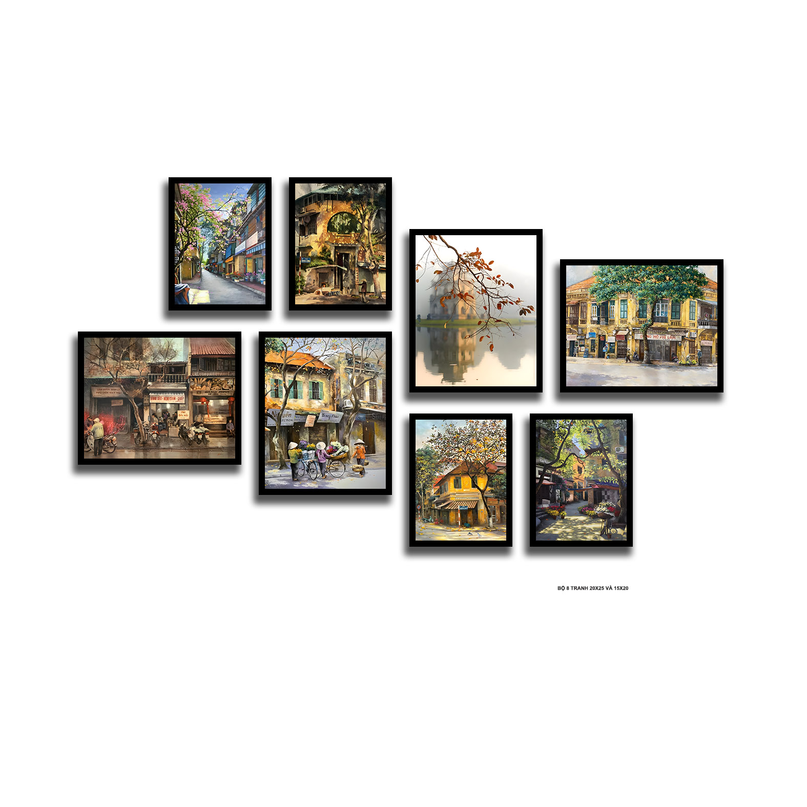 Bộ 8 tranh Hà Nội art màu nước MS0817
