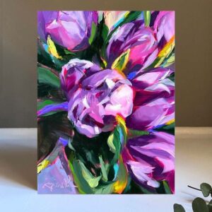 Tranh vẽ sơn dầu trên vải hoa tulip tím PTR0138