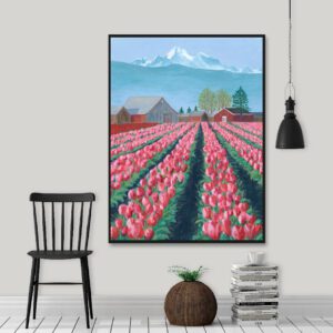 Tranh vẽ sơn dầu trên vải cánh đồng hoa tulip PTR0138