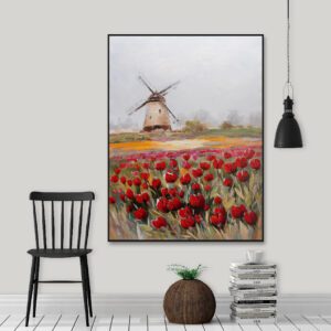 Tranh sơn dầu trên vải cánh đồng hoa tulip PTR0139