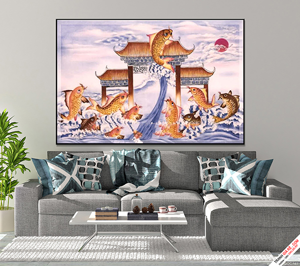 Tranh cá chép vượt vũ môn đẹp TL003