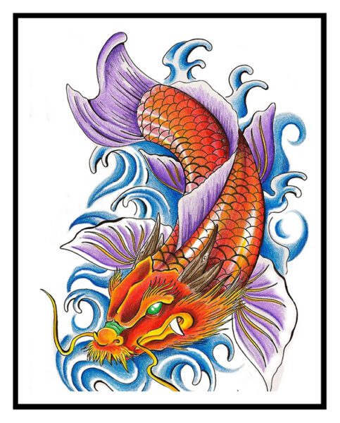 Tranh cá chép vượt vũ môn đẹp mã số 020