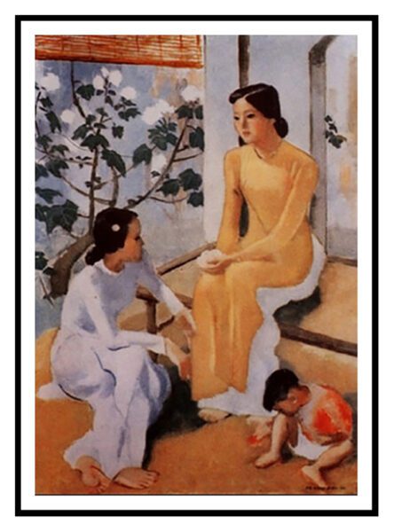 bức tranh cổ điển việt nam 2 cô gái và đứa trẻ