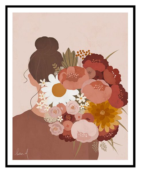 tranh vẽ cô gái và hoa nghệ thuật