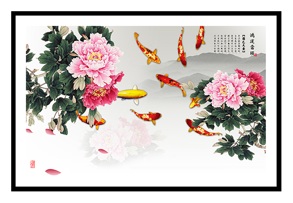 tranh cửu ngư quần hội kết hợp của nhiều yếu tố phong thủy khác nhau tạo nên ý nghĩa khác nhau