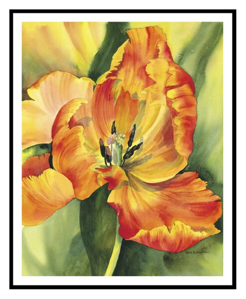 Tranh vẽ hoa tulip màu cam nghệ thuật mã 011