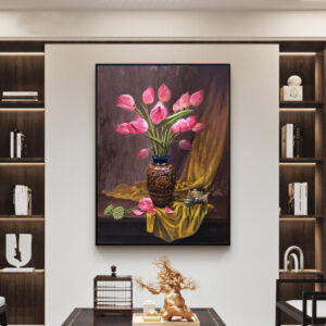 Tranh bình hoa sen hồng nghệ thuật PTR0159