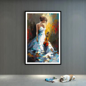 Tranh kiều nữ chơi đàn PTR0194