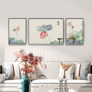 Tranh tráng gương hoa sen phong cách indochine TG0312