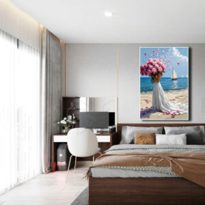 Tranh cô gái quyến rũ ôm hoa PTR01189