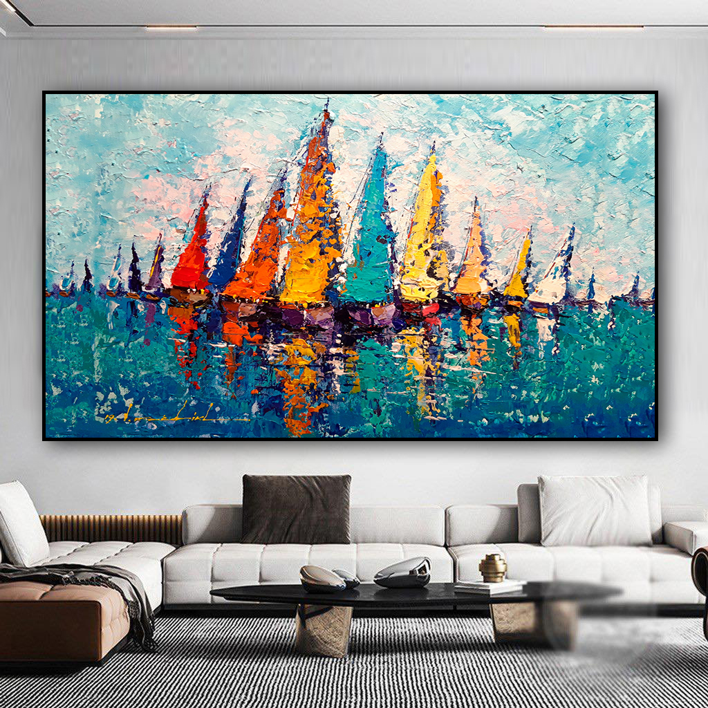 Tranh in sơn dầu Đoàn Thuyền Ra Khơi PTR01217