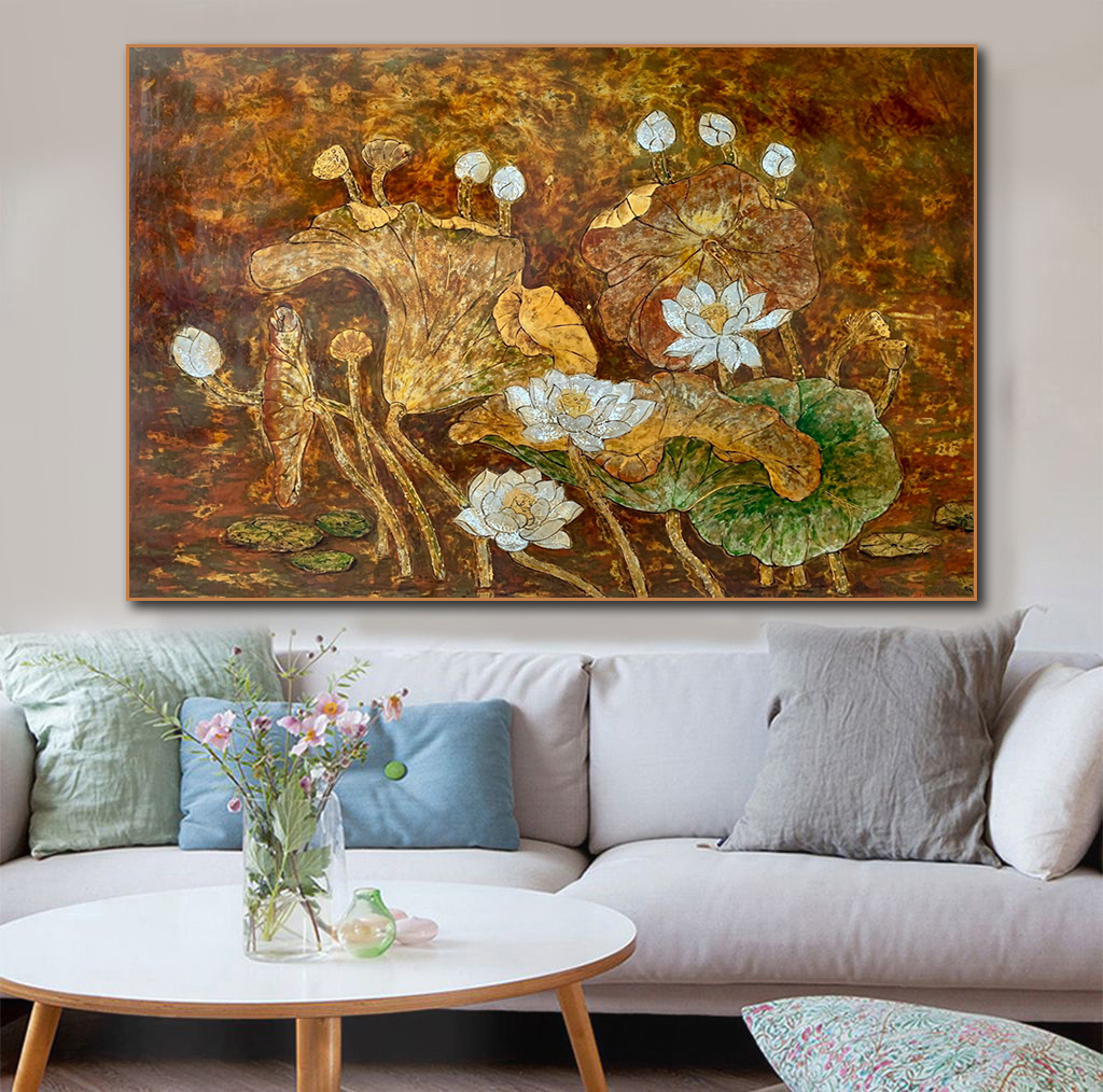 Tranh in sơn dầu Hoa Sen PTR01221