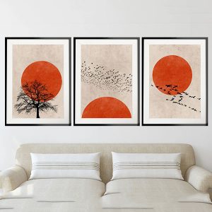 Bộ 3 tranh trừu tượng Mặt Trời Đỏ PTR0316