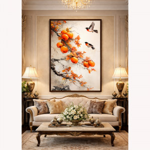 Tranh Cành Hồng và đôi chim PTR01239