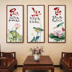 Tranh Phúc Lộc Thọ Hoa Sen PTR0320