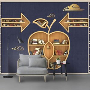 Tranh dán tường hiệu ứng 3D giá sách độc đáo TDT878