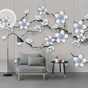 Tranh dán tường 3D hoa và ánh trăng TDT875