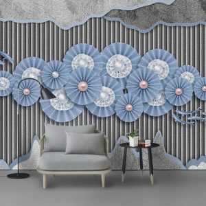 Tranh dán tường 3D trừu tượng hoa sen cá chép TDT881