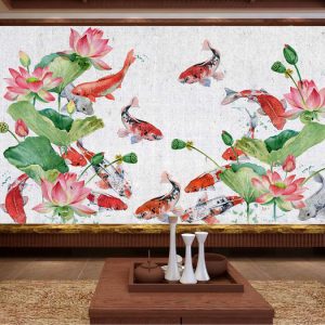Tranh dán tường hoa sen và cá chép TDT879