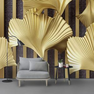 Tranh dán tường 3D trừu tượng ánh vàng TDT866