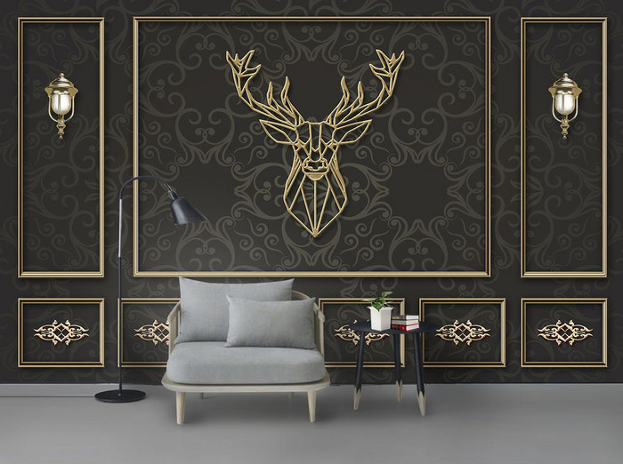 Tranh dán tường 3D hươu vàng TDT863 1 21f888piCu54