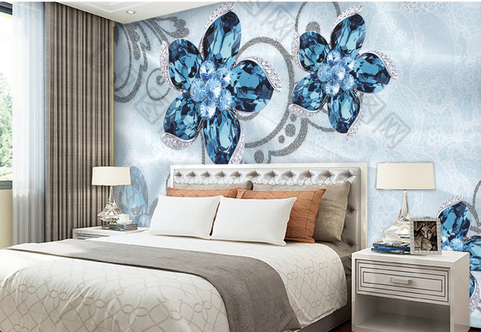 Tranh dán tường 3D hoa kim cương xanh TDT967 1 21g888piCbIp