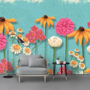 Tranh dán tường 3D hoa cúc vàng TDT856