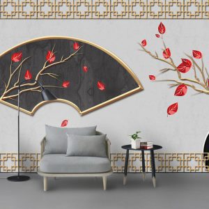 Tranh dán tường 3D cành lá đỏ TDT849