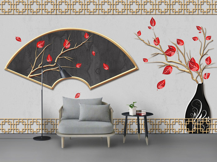 Tranh dán tường 3D cành lá đỏ TDT849 1 21u888piCeZv