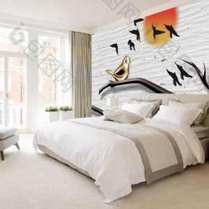 Tranh dán tường 3D trừu tượng chim sẻ vàng TDT957