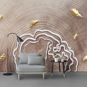 Tranh dán tường 3D lá vàng TDT843