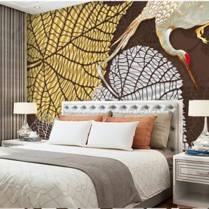 Tranh dán tường 3D trừu tượng chim hạc TDT962