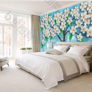 Tranh dán tường 3D cây hoa trắng TDT958