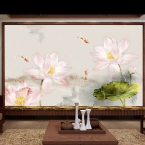 Tranh dán tường hoa sen và cá chép TDT840