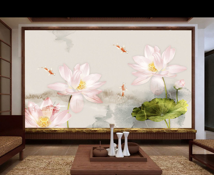 Tranh dán tường hoa sen và cá chép TDT840 1 23p888piCmqi