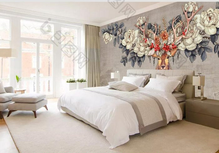 Tranh dán tường trừu tượng hươu sừng hoa TDT953 1