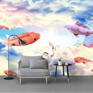 Tranh dán tường 3D đàn cá chép màu sắc TDT838