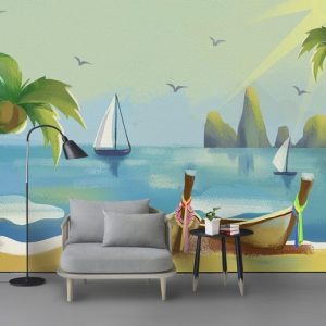 Tranh dán tường vẽ thuyền và sông TDT837