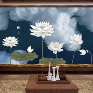 Tranh dán tường hoa sen trắng TDT836