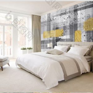 Tranh dán tường trừu tượng kẻ vàng đen trắng TDT951