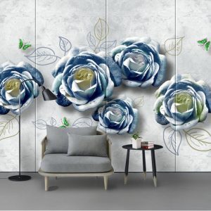 Tranh dán tường 3D hoa hồng xanh TDT827
