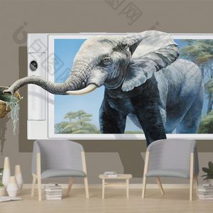 Tranh dán tường 3D chú voi xám TDT826